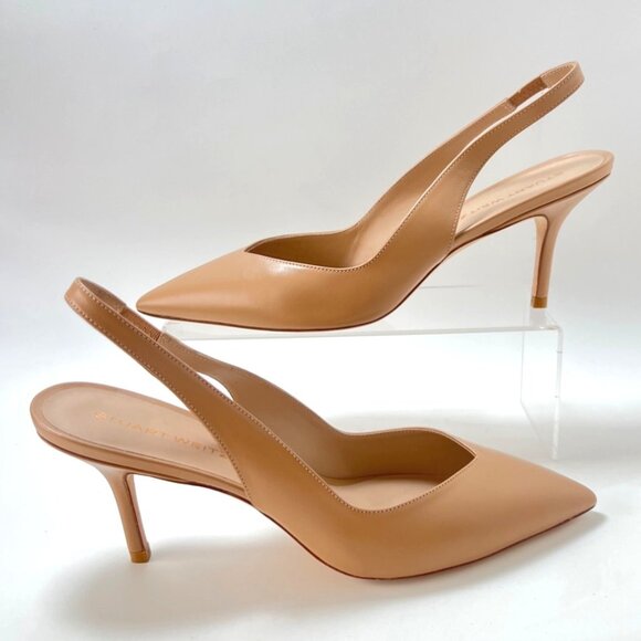 Stuart Weitzman Eva Slingback Pointy Toe Pumps Beige Leather Women Size 40 US9.5 - Picture 2 of 12